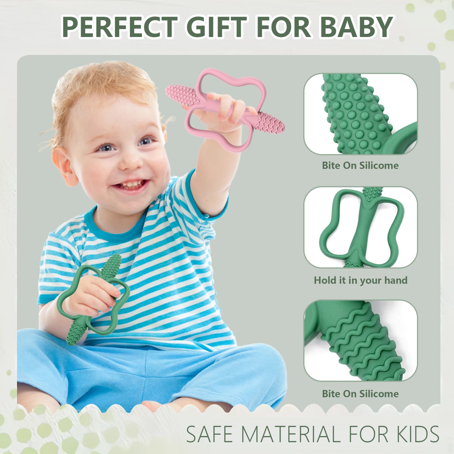 Baby teething toys with easy-grip handles, silicone teething toys, suitable for babies 0-6 months, 6-12 months