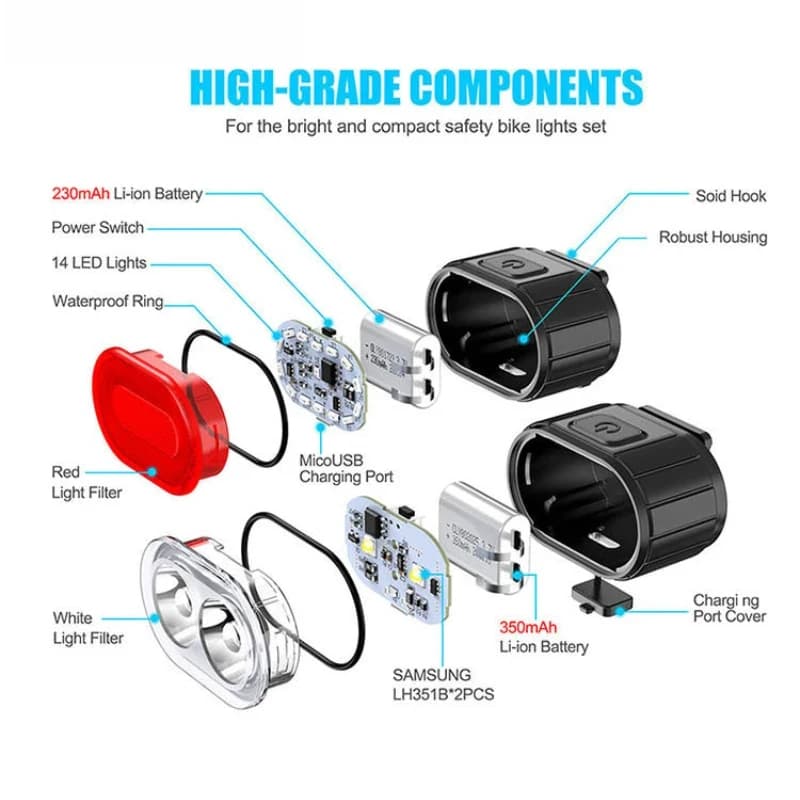 Cycling Bicycle USB Rechargeable LED Light Set