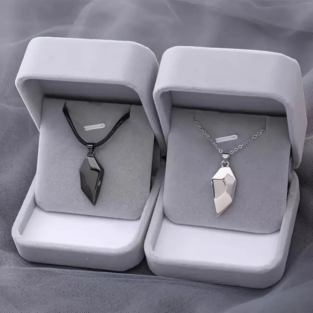 Valentine's Day Gift Good Simple Quality Couple Pendant Necklace Electrocardiogram Magnetic HeartPendant Splicing Necklace