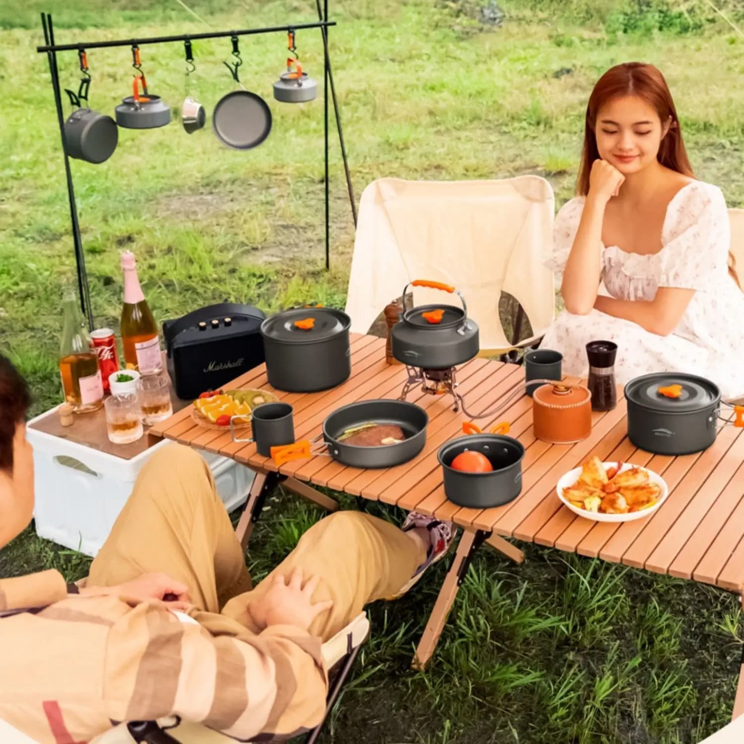 Camping Cookware Set with Kettle and Frying Pan