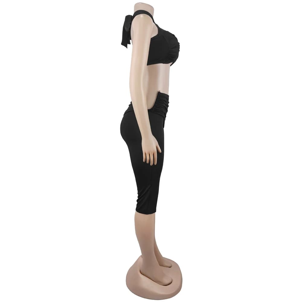 Cross Neck Crop Top and Capri Legging Set