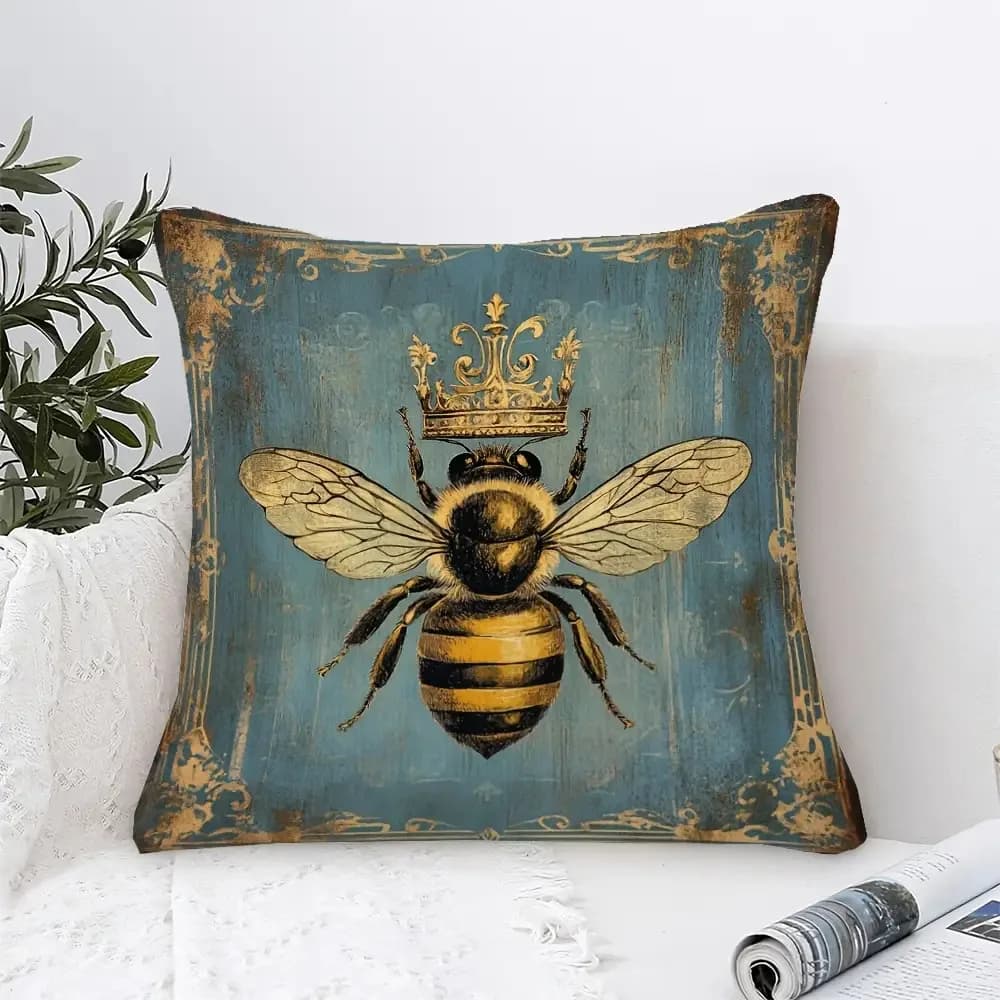 Vintage Queen Bee Printed Throw Pillow Cover