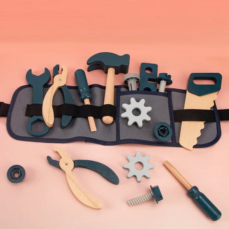 Kids Pretend Play Toy Tool Role Playing Educational Toys 3-6 Year Old Boys Wooden Simulation Children's Repairman Waist Bag Set
