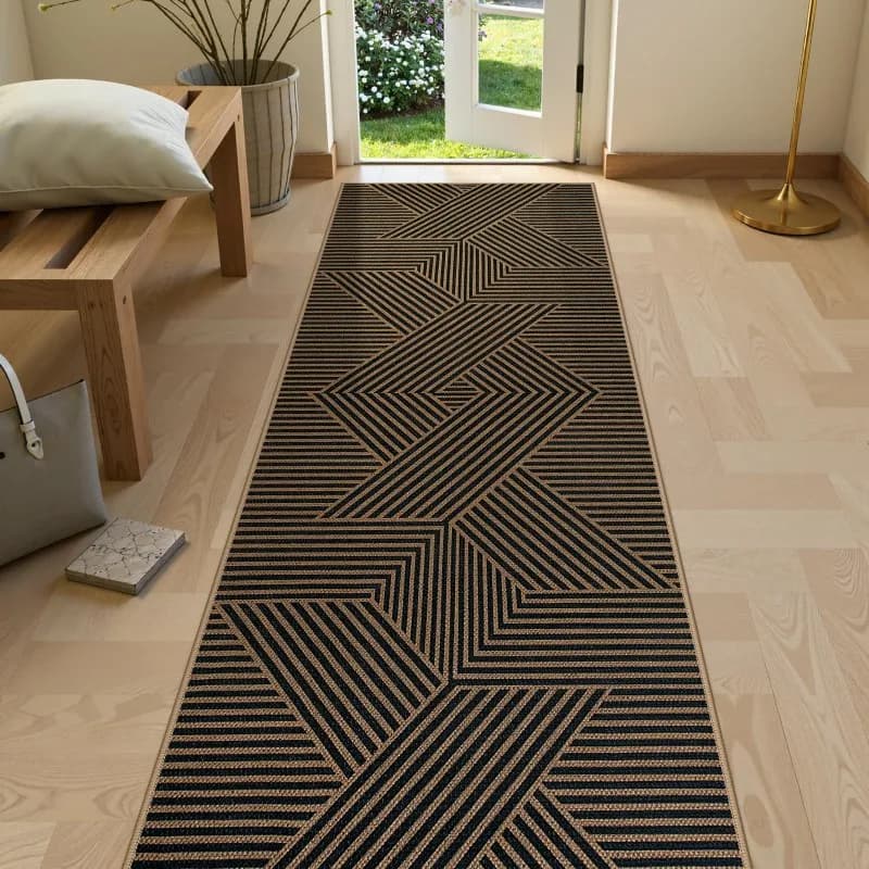 Vertical Stripe Runner Rug Gray Black