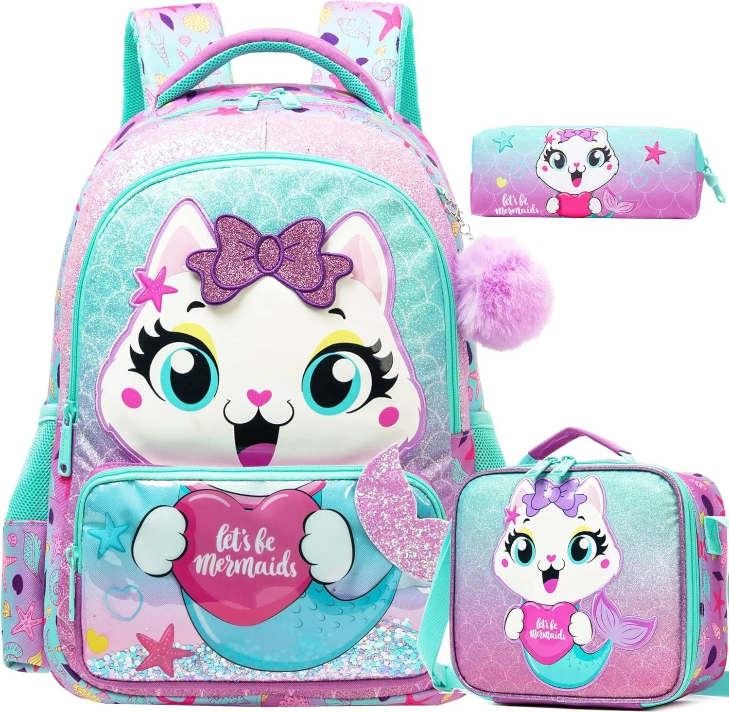 Girls School Backpack with Lunch Tote Set