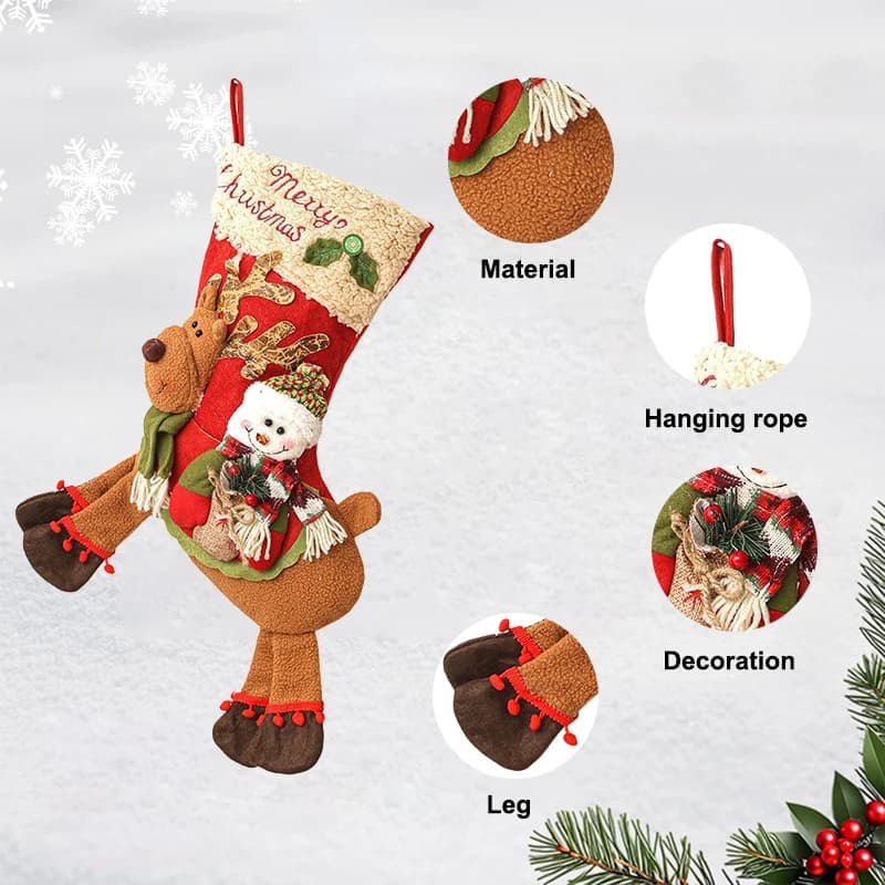 Plush Christmas Stocking with Santa and Reindeer