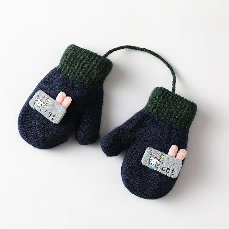 Toddler Knit Mittens with String
