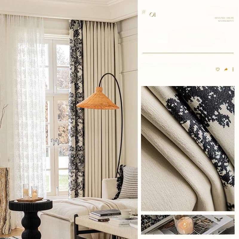Modern Blackout Curtains Cream Chenille