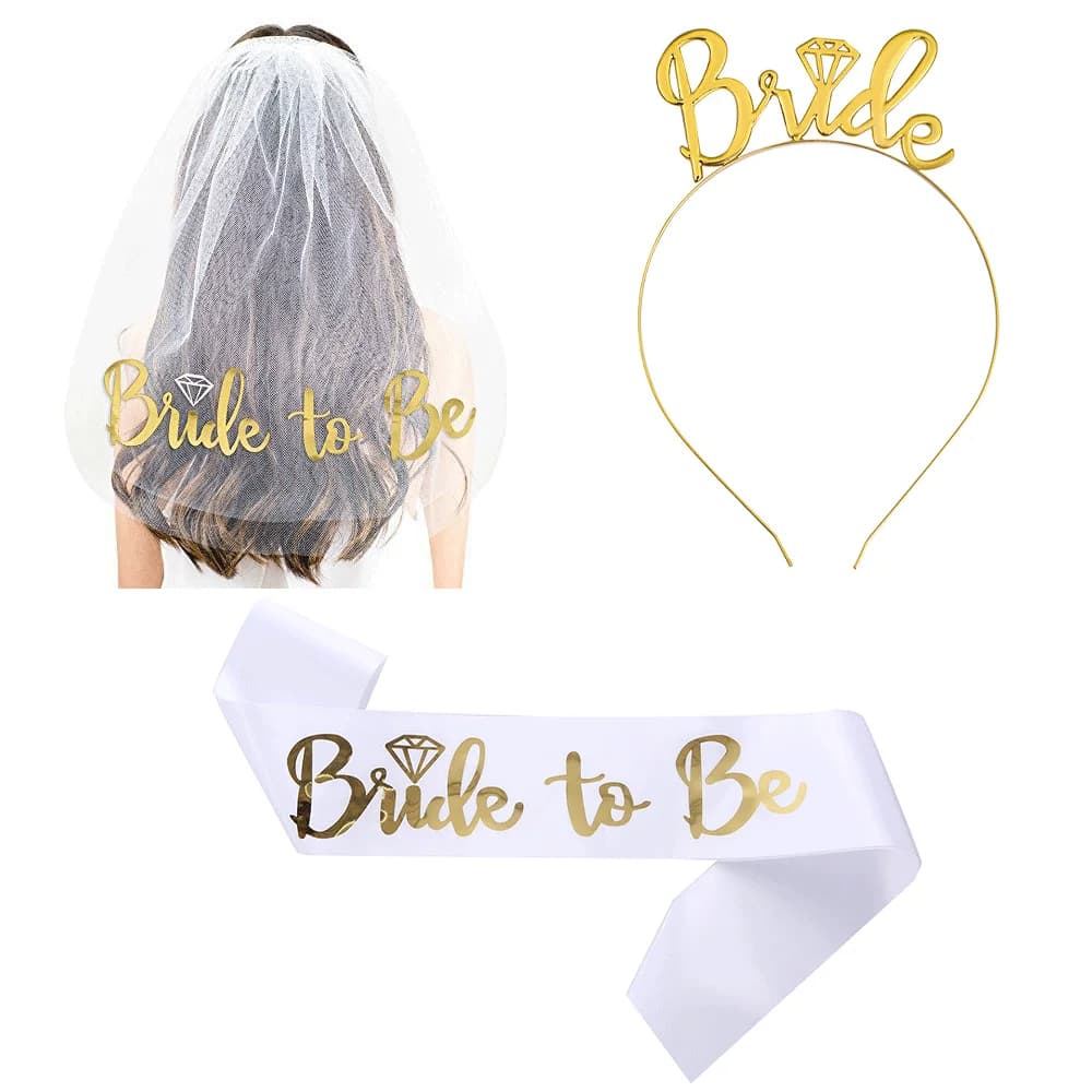 Rose Gold Bridal Veil Headband and Strap Set