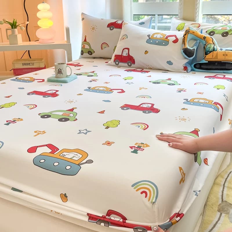 Cotton Fitted Sheet for Kids with Car Print