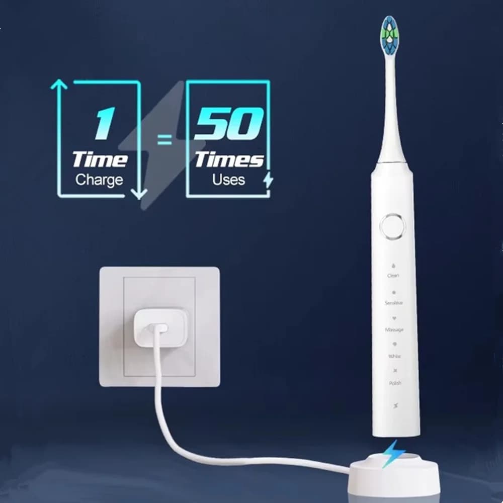 Electric Toothbrush With Six Brush Heads and Dock