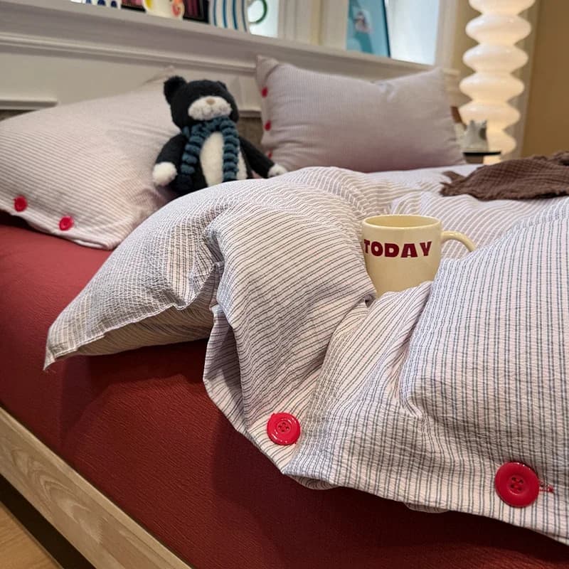 Class A Japanese Striped Bedding Sets High Quality Skin-Friendly Fabric Fitted Sheet Bed Kit Bedroom Bedclothes for Four Seasons