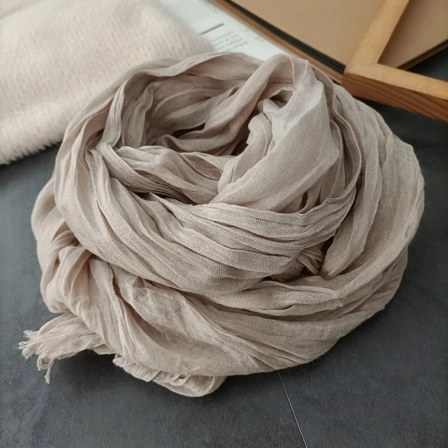 Scarf Women's Literary Texture Folds Long and Thin Rough Edge Simple and Versatile Korean Version Spring Autumn and Winter Shawl