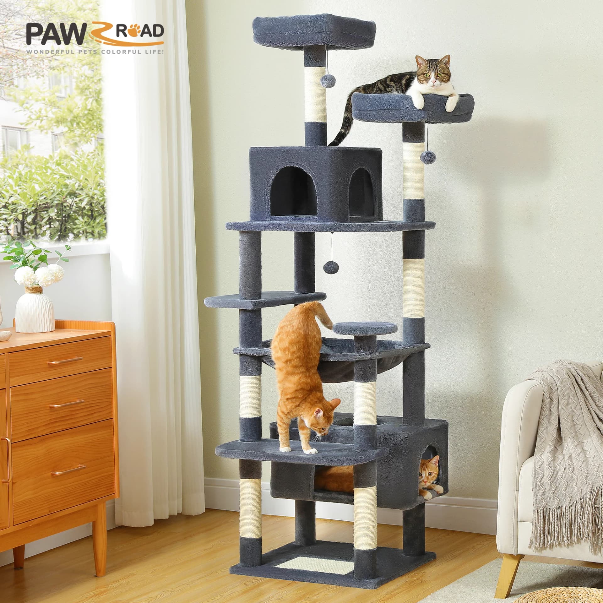 Large 72-Inch Cat Tree With Sisal Scratching Posts