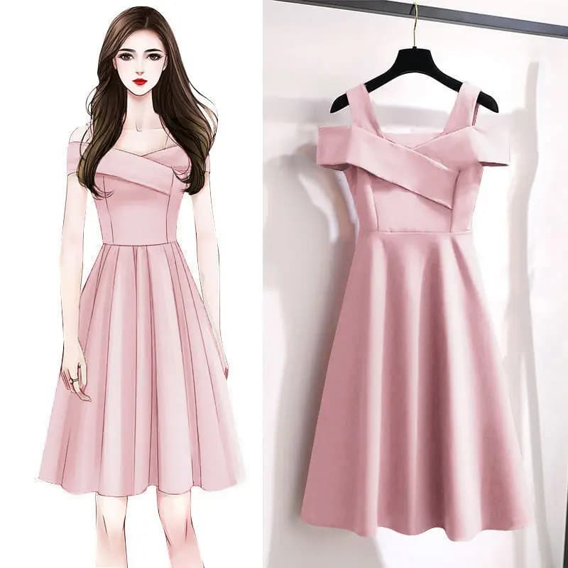 Women Dresses 2025 new fashion off shoulder look slim cinched waist knee-length dress women's clothing vestidoes