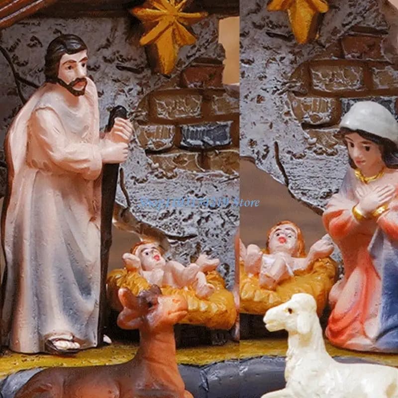 Nativity Set Holy Family Figurines with Stable