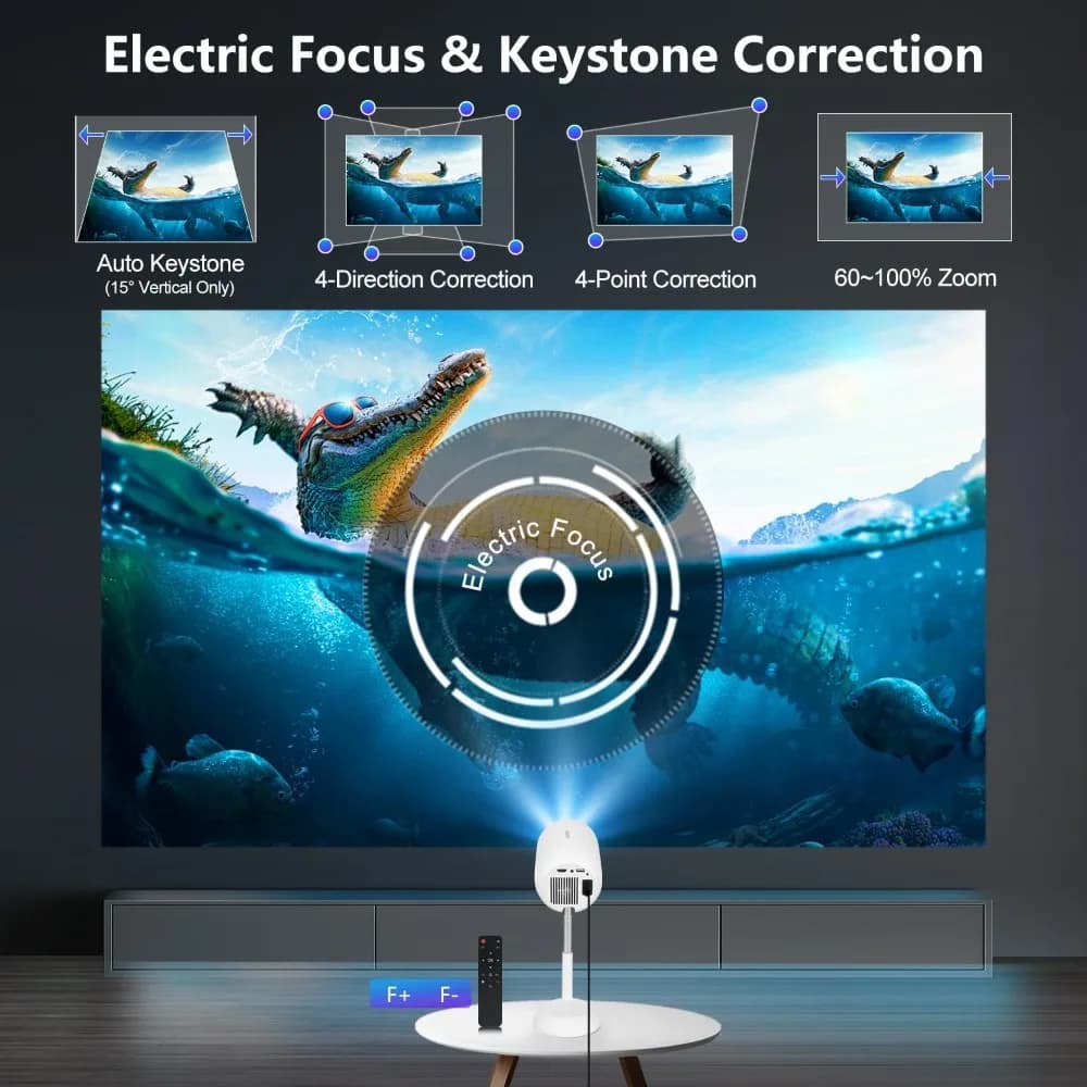 Mini 4K Projector,Outdoor Portable Projector With WiFi Bluetooth Projector Adjustable angle/height,Keystone Correction For Home