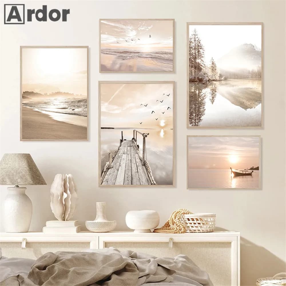 Natural Scenery Reed Grass Beach Canvas Wall Art