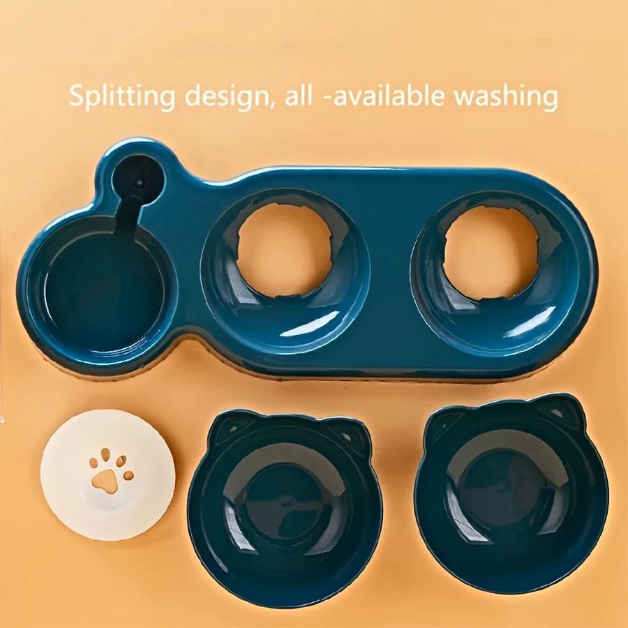 3-in-1 Tilted Cat Food and Water Bowl Set