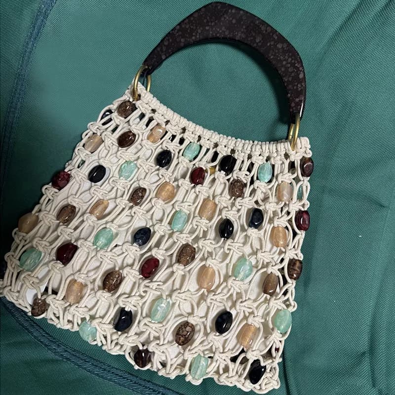 Retro Hand-woven Hollow Beaded Handbag For Women High-end Luxury Elegant Handbag European American Fashion Lady Beach Bags
