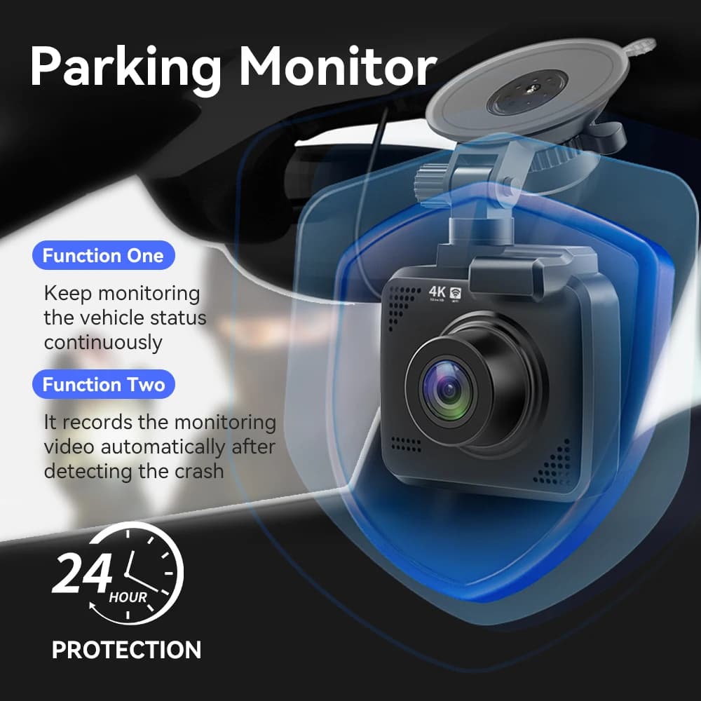 Dash cam single recording 4K, dual recording front 2K rear 1080P with WiFi GPS tracking