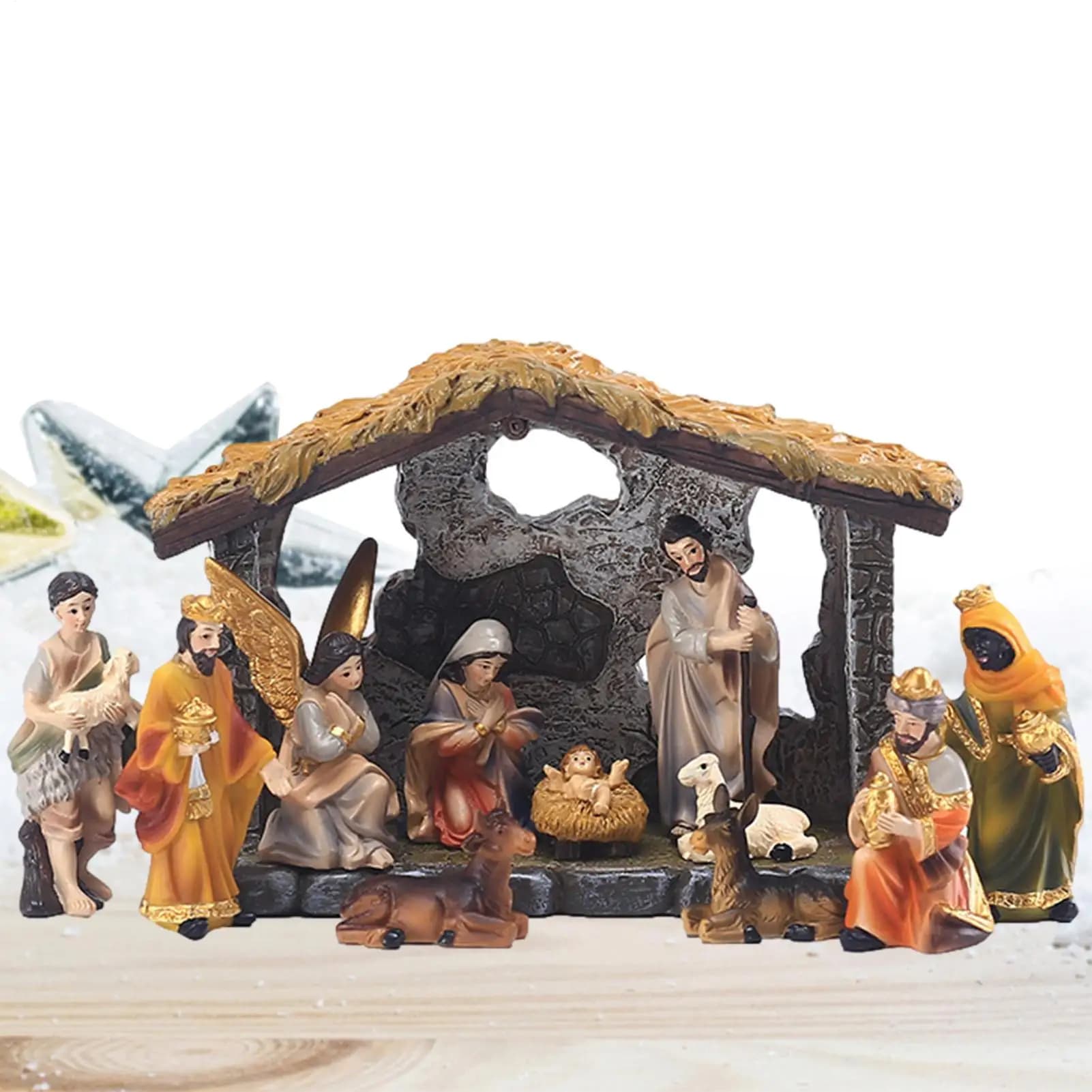 Resin Nativity Set with 12 Figurines
