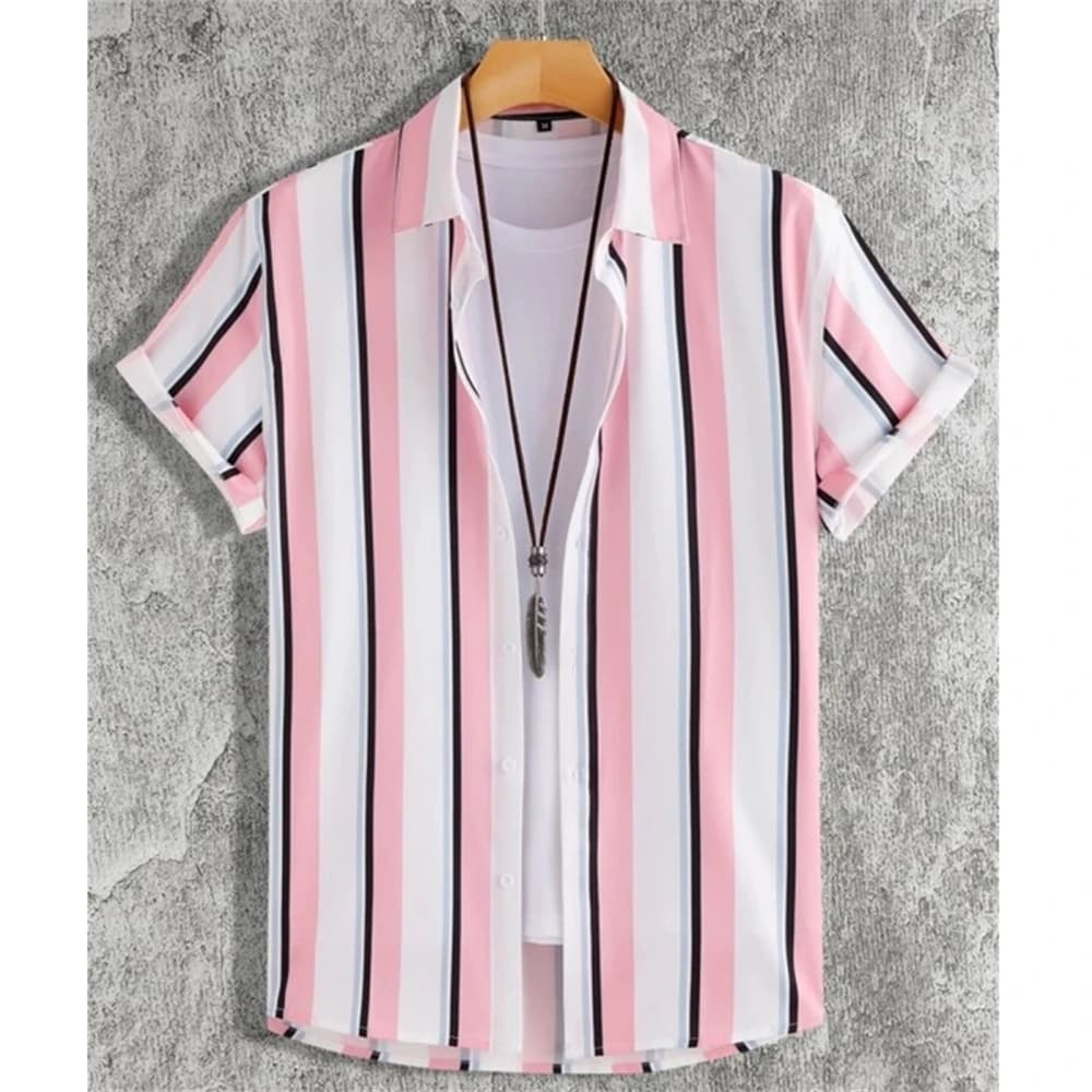 Men's Hawaiian 3D Striped Short Sleeve Shirt