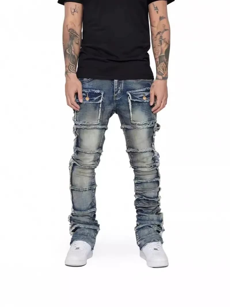 Men's Workwear Jeans with Elastic and Patches