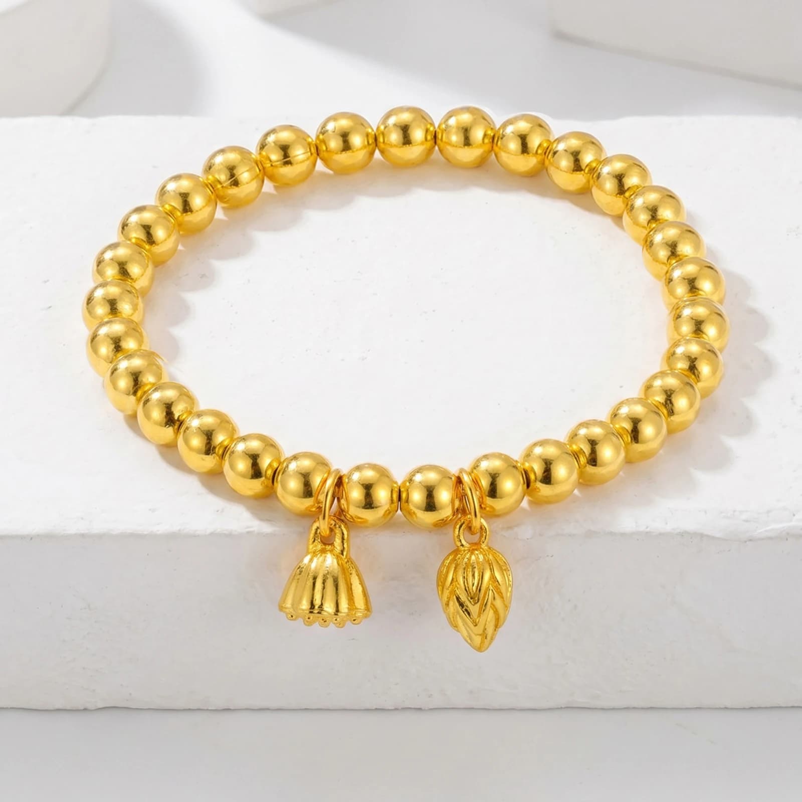 Beaded Stretch Bracelet with Round Ball Charms
