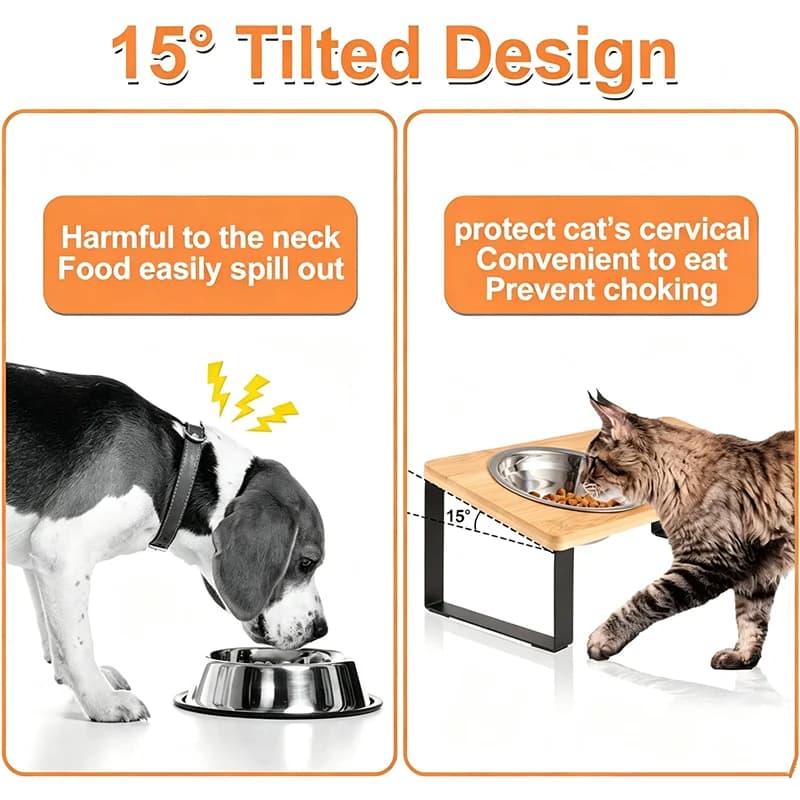 Elevated Pet Feeder with Tilted Stainless Steel Bowls