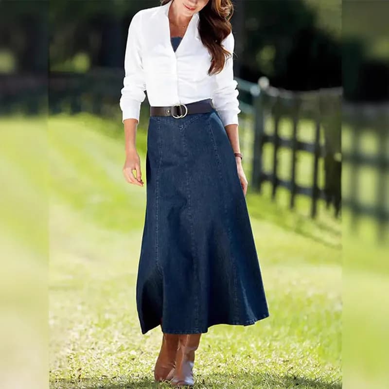 Women's Knee-Length Denim Skirt Dark Blue