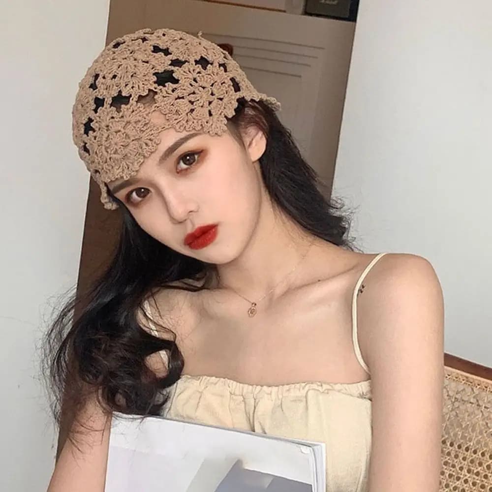 Women's Hollowed Out Knitted Beret Cap