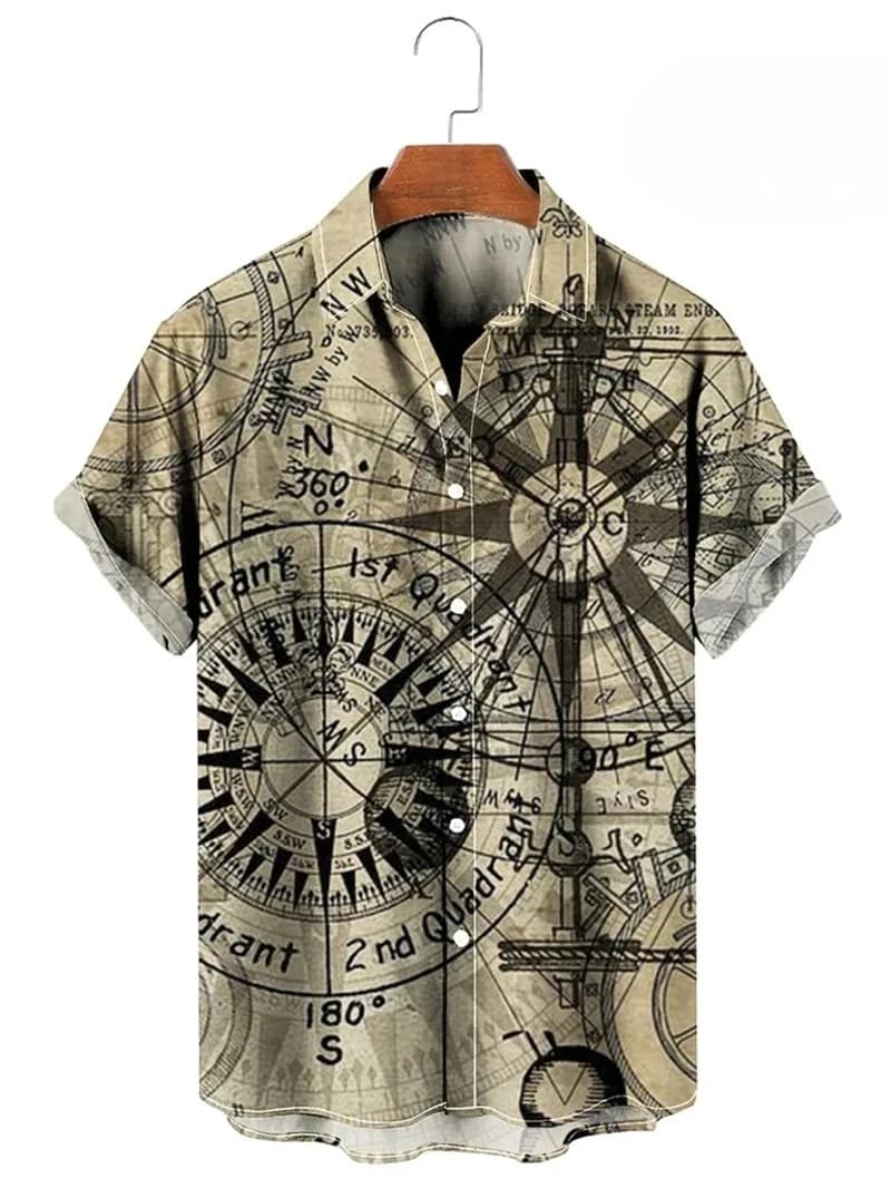 3D Map Print Hawaiian Button-Up Shirt