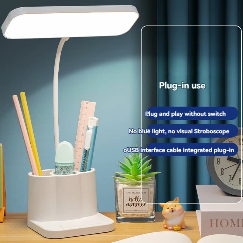 Desk Organizer Lamp, Dimmable Study Light with Pen Holders, Reading Lamp for Students Homework, Dorm Bedroom