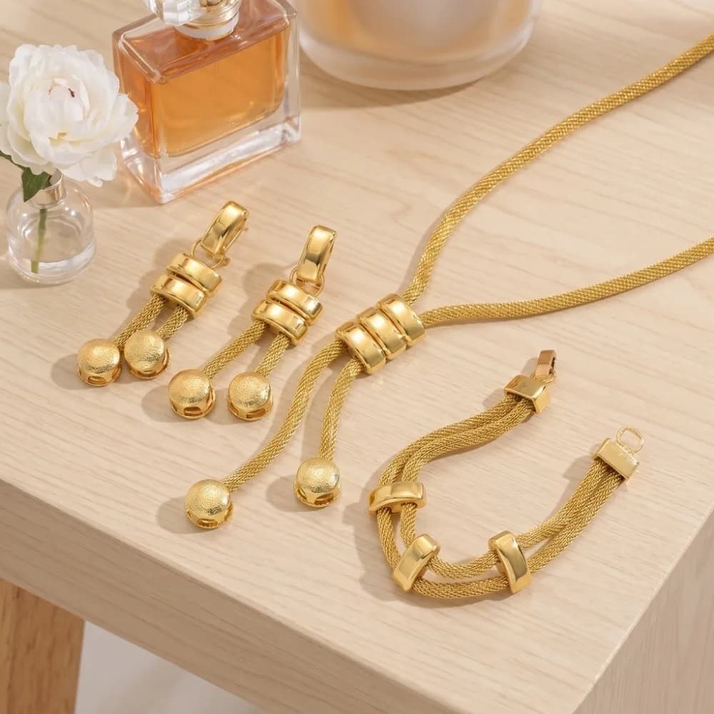 Fashionable Jewelry Set Electroplated High Quality Necklace Earrings Bracelet Minimalist Versatile Geometric Tassel Earrings Set
