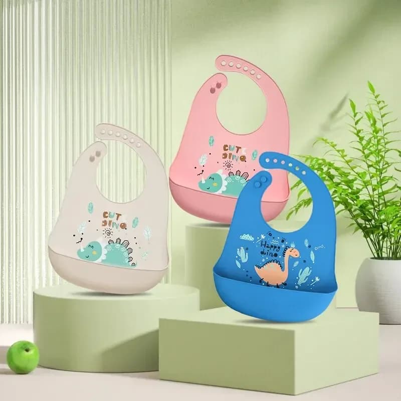 Silicone Waterproof Baby Bib Dinosaur Print