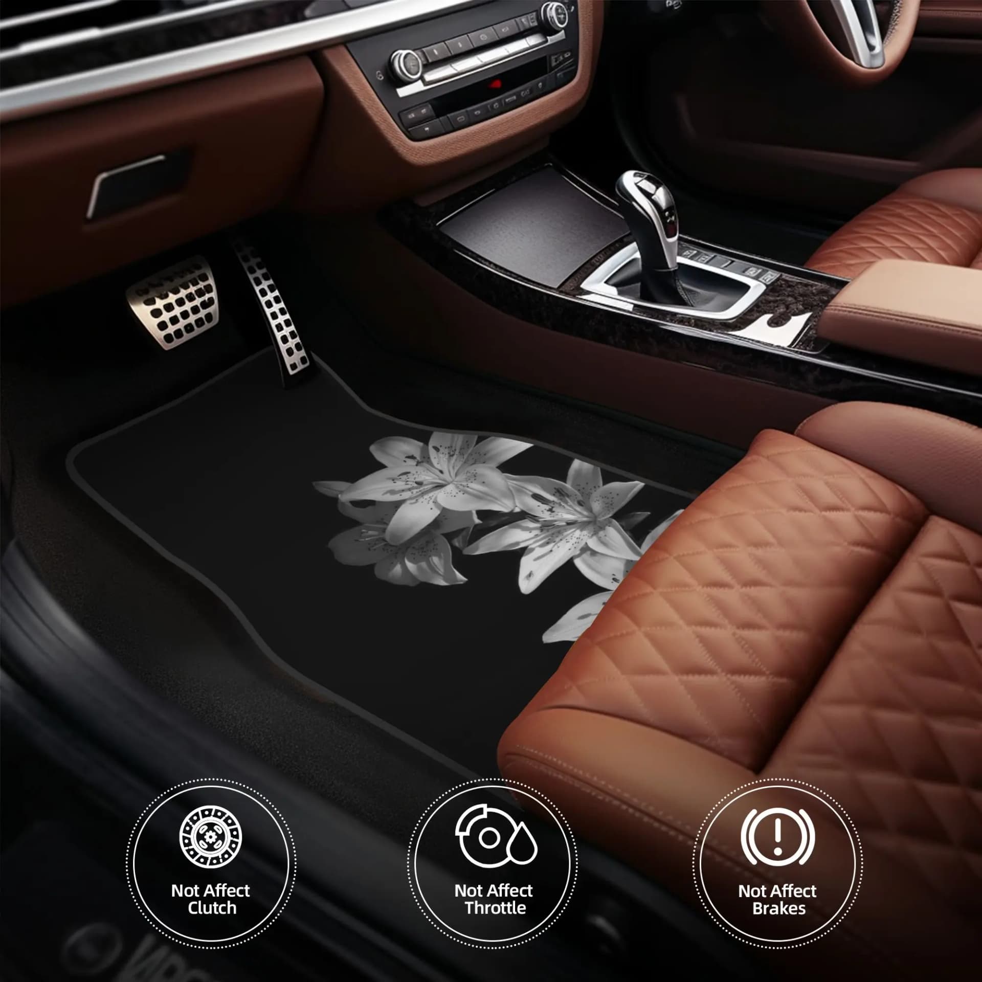Gray Floral Car Floor Mats Set of 4