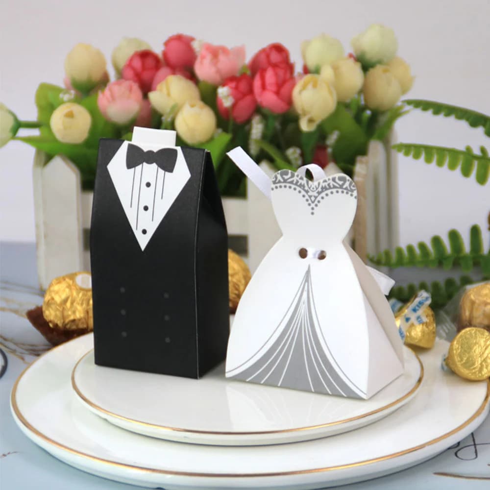 Bride and Groom Candy Favor Boxes 50-Piece Set