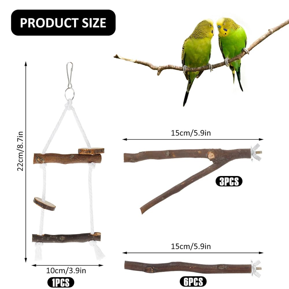 Solid Wood Bird Perch Stand Set