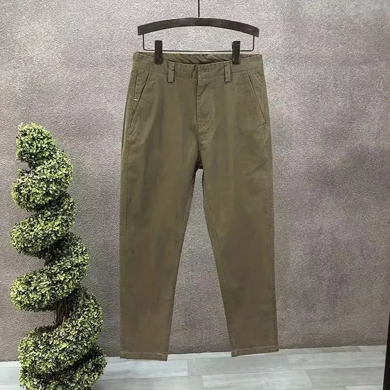 Men's Khaki Slim Fit Cotton Trousers