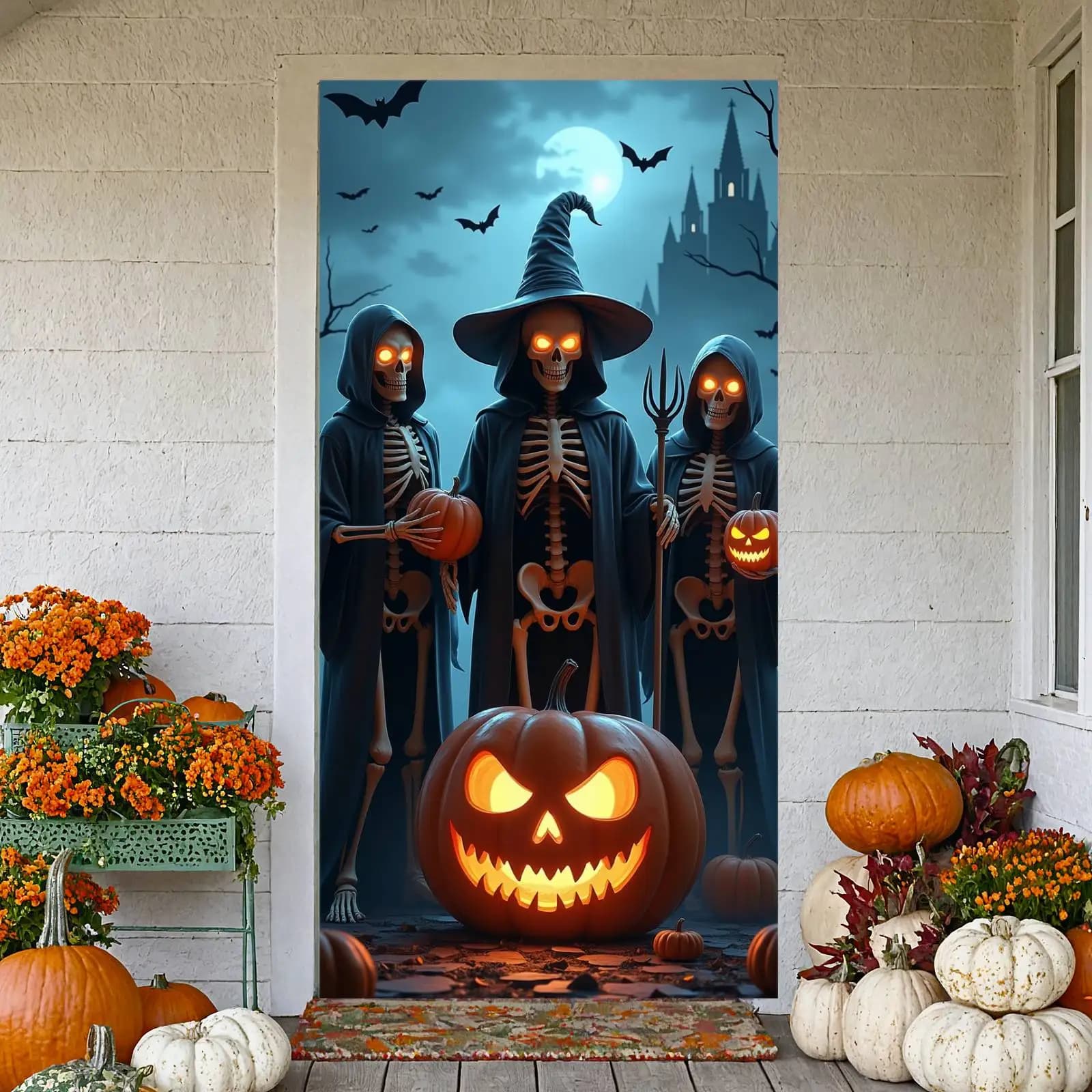 Halloween Skeleton Jack O Lantern Door Cover