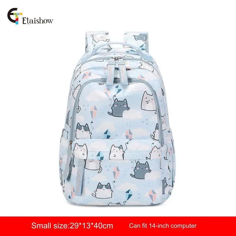 Cute Cat Print School Backpack for Girls