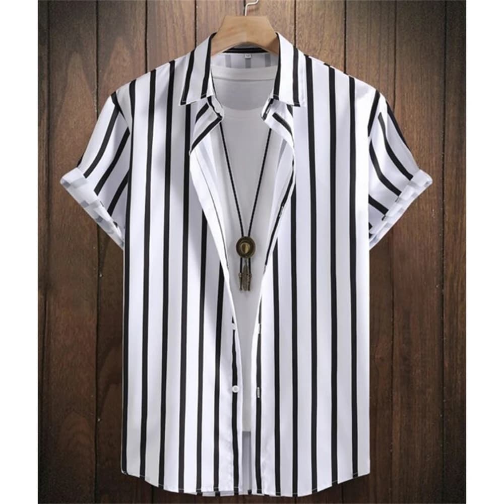 Men's Hawaiian 3D Striped Short Sleeve Shirt