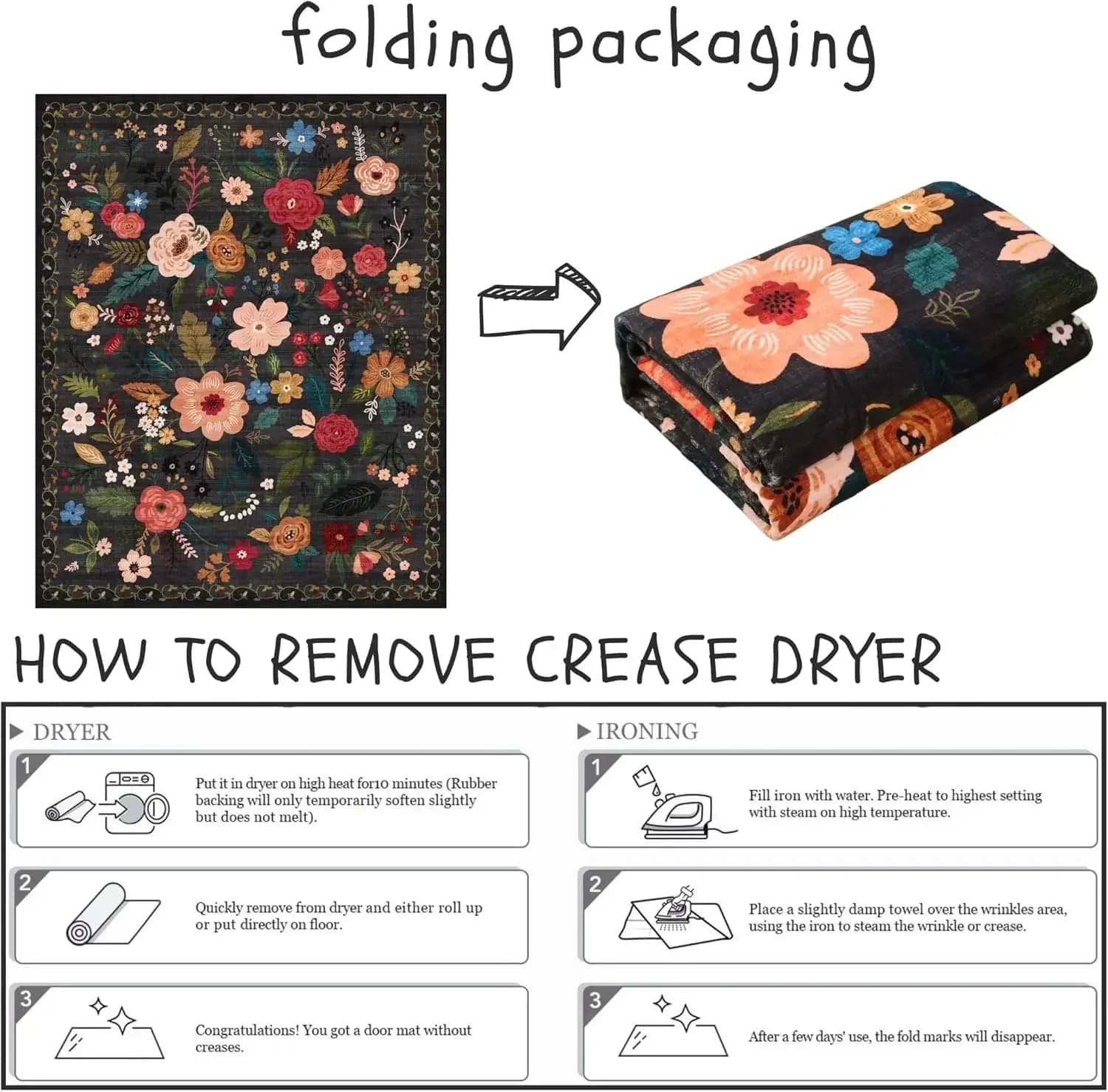 Hallway Carpet Runner Black Floral Non-Slip