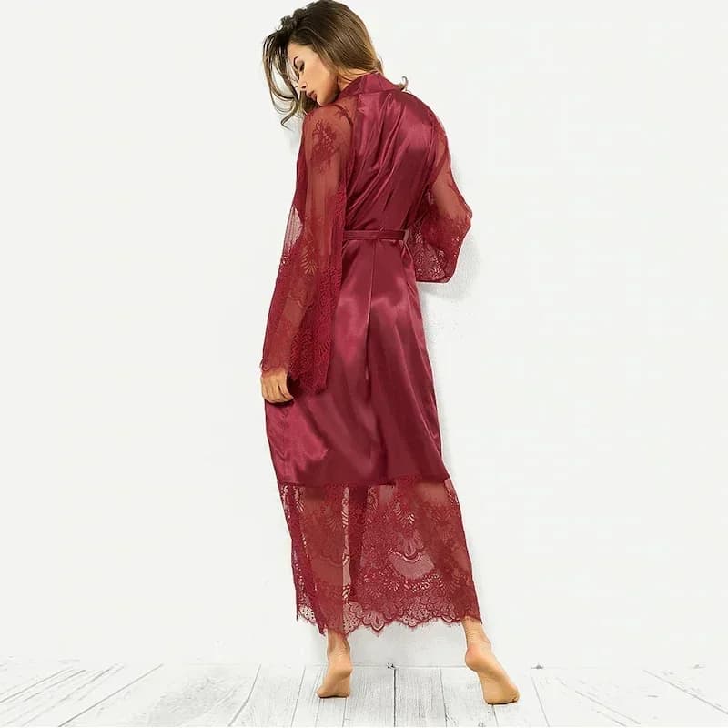 Women's Satin Lace Kimono Robe
