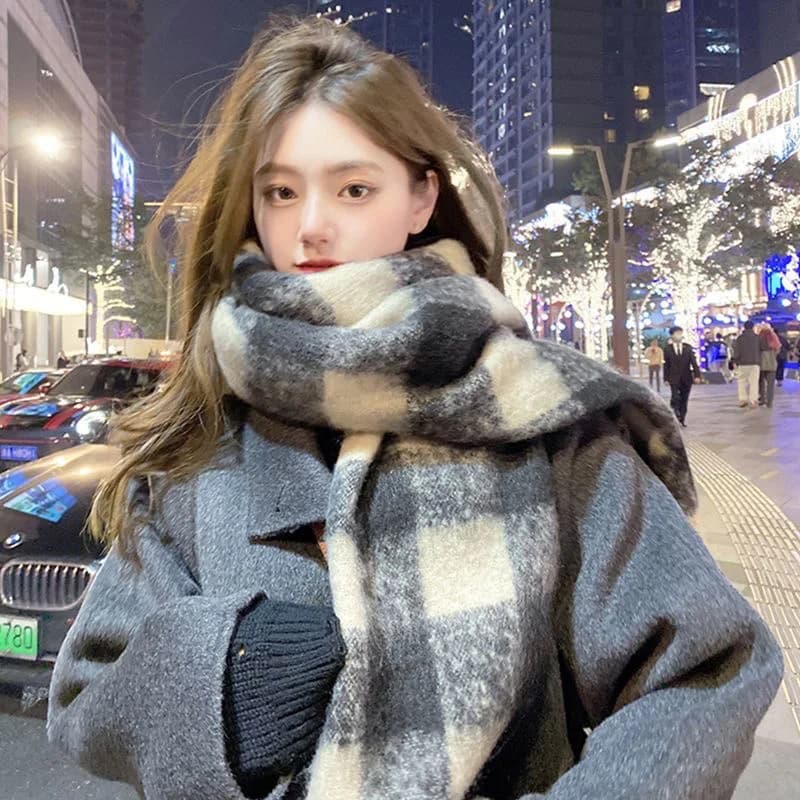 Winter Wool Plaid Scarf