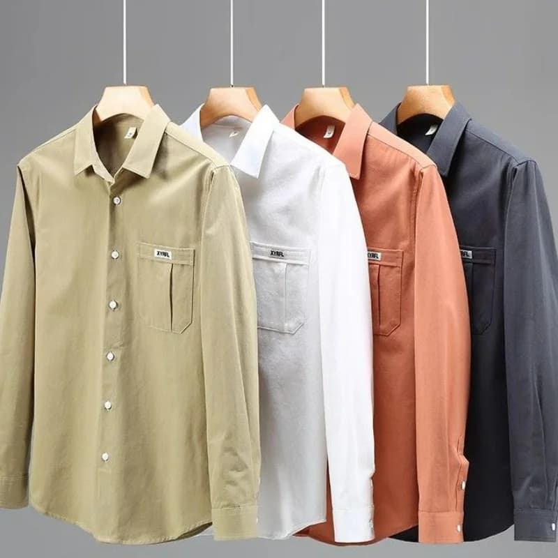 Men's Casual Solid Long Sleeve Button Up Shirt