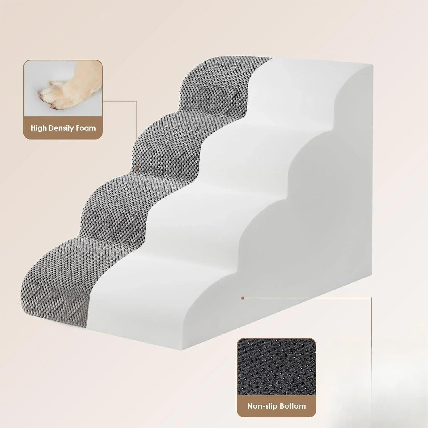 Curved Foam Pet Stairs with Washable Cover