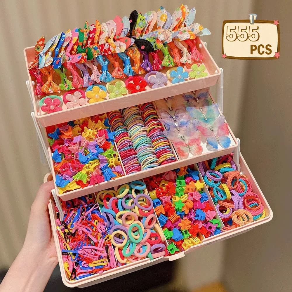 555 Sets of colorful Hair Accessories, Perfect for Girls’ Everyday Outfits and Festive Gatherings.