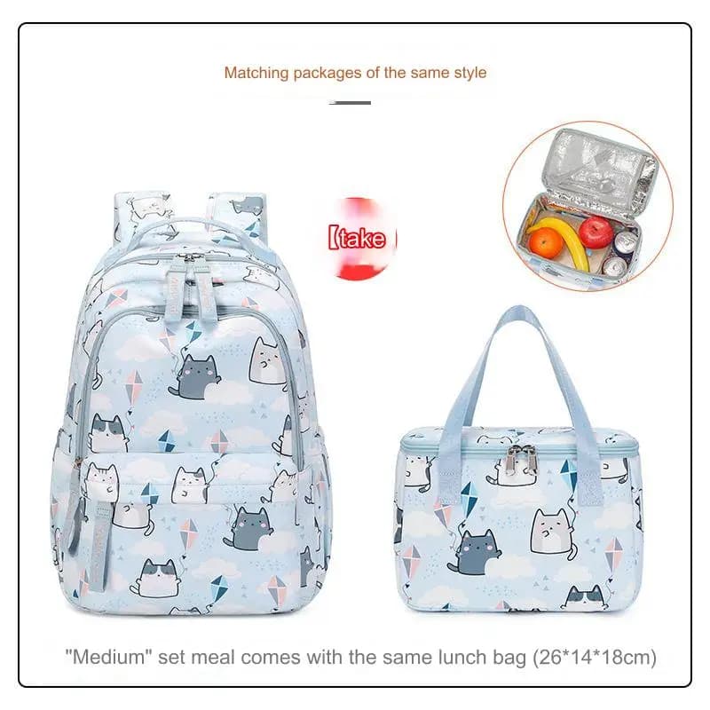 Cute Cat Print School Backpack for Girls